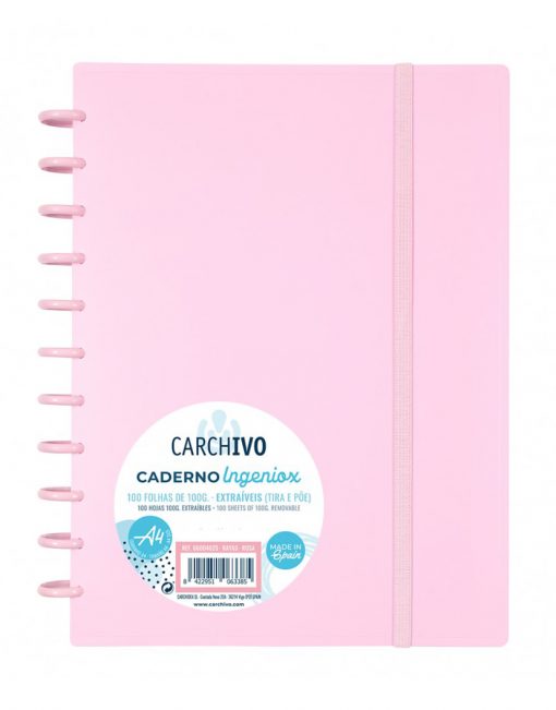 Caderno Inteligente A4, Cor Rosa Pastel- Carchivo