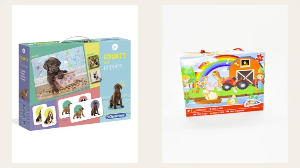 Dois puzzles infantis com animais e atividades educativas